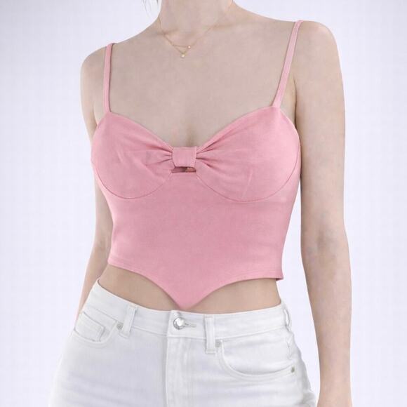 Shein Tops - Women’s Pink Sweetheart Bow Crop Top with Soft Point Hem Size XS